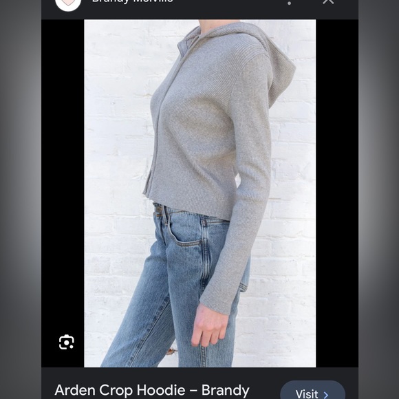 Brandy Melville ARDEN CROP HOODIE in grey - Picture 8 of 9